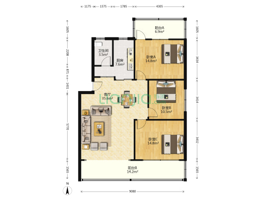 元亨陶陶居 3室1厅1卫 130平方