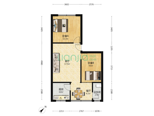 北山大道1323号 2室2厅1卫 68平方