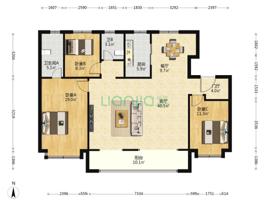 长安金茂悦 3室2厅2卫 143平方