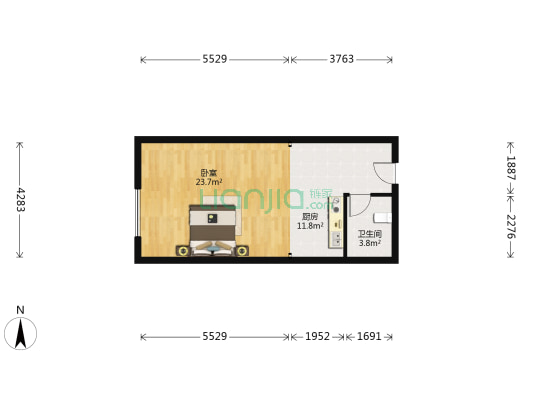 中间楼层，集中供暖，西向正规一居-户型图