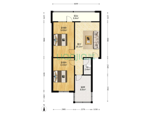 西城街45-1号 2室1厅1卫 83平方