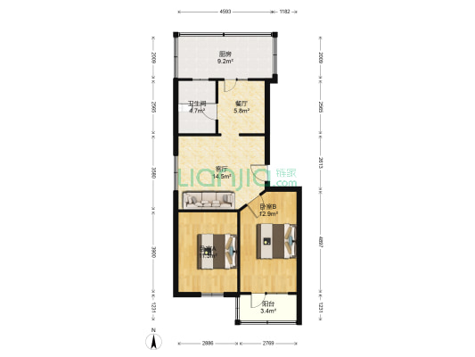 太原市矿山救护大队宿舍 2室2厅1卫 66平方