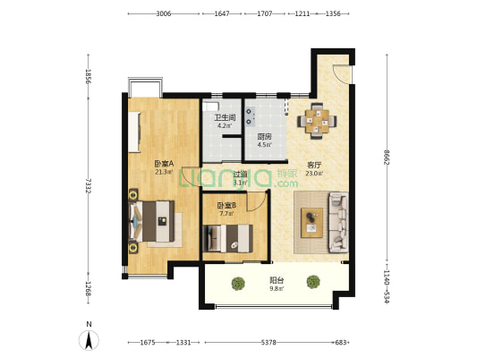 伟象锦尚雅苑 2室1厅1卫 97平方