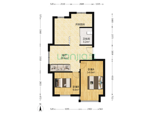 远大家园(中央大街) 2室1厅1卫 80平方