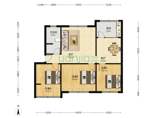 环保家园 3室2厅1卫 93平方