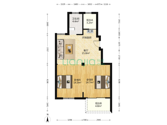 湖畔家园 2室1厅1卫 75平方