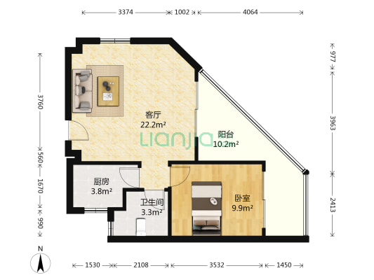 建业领翔花园 1室1厅1卫 61平方