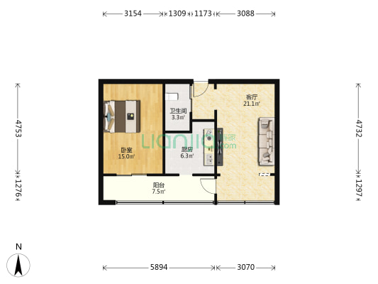 联谊小区 1室1厅1卫 48平方