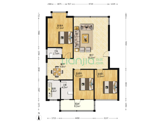 八里街小区 3室2厅2卫 117平方