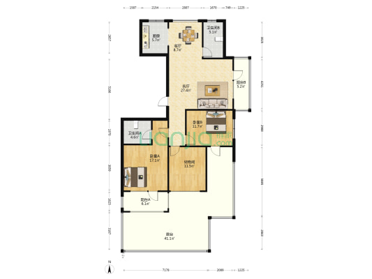 紫御府 2室2厅2卫 128平方