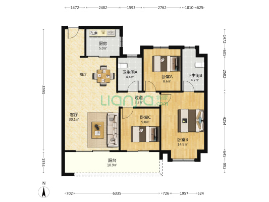 龙光越秀天皓名邸 3室1厅2卫 120平方