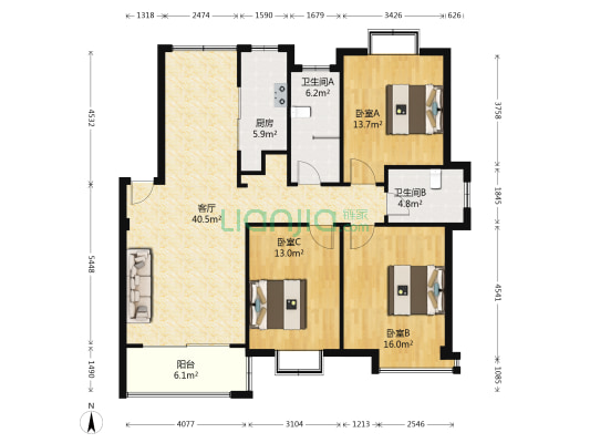 翠园雅筑 3室1厅2卫 128平方