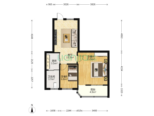 达利公寓 2室1厅1卫 80平方