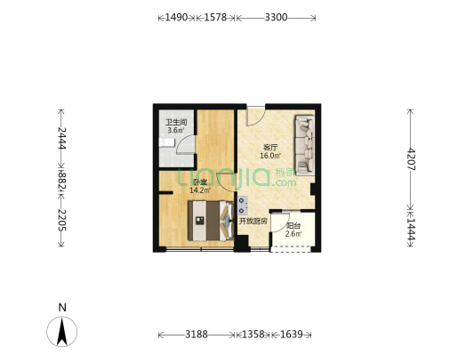 铂金公寓 1室1厅1卫 40平方