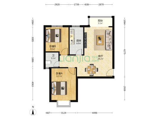南高营二区 2室1厅1卫 91平方