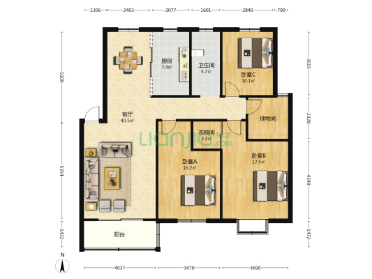 滨江小区二期 3室1厅1卫 133平方
