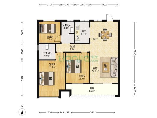 水韵蓝湾 3室1厅2卫 114平方