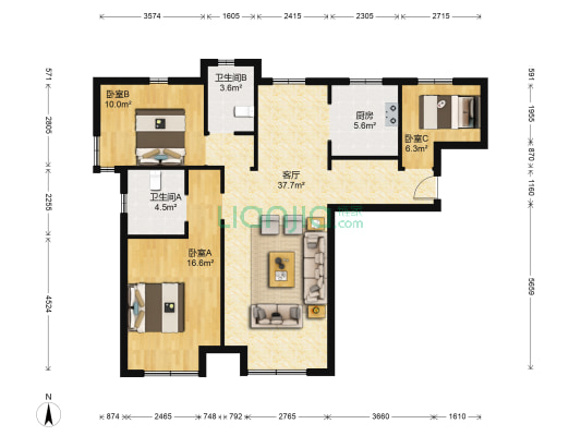 星光江城 3室1厅2卫 113平方