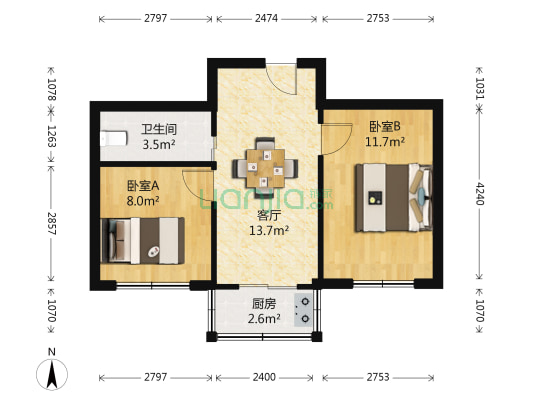金穗世纪花园 2室1厅1卫 53平方
