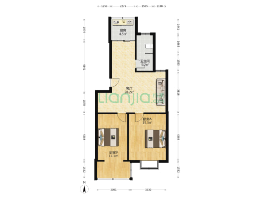 朝阳花园 2室1厅1卫 84平方
