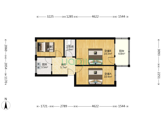 奎垣巷 3室1厅1卫 58平方