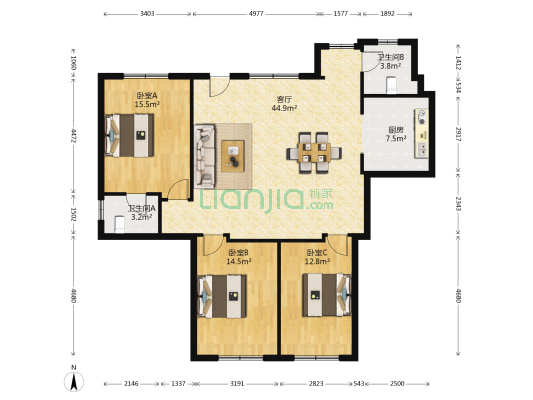 教育局宿舍 3室1厅2卫 114平方