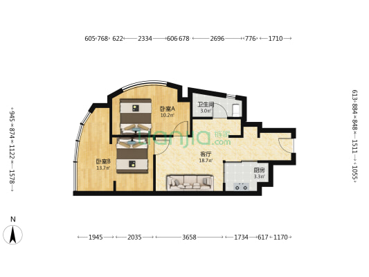 绿城通山郡二区 2室1厅1卫 82平方