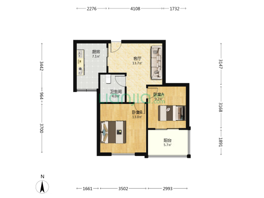 龙阳御园 2室1厅1卫 68平方