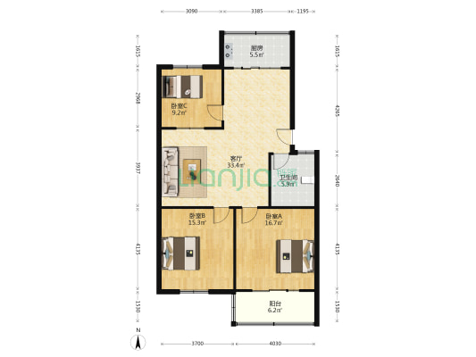 林苑小区 3室1厅1卫 109平方