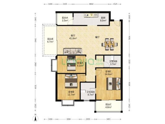 兆丰六千城 3室1厅2卫 129平方
