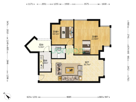 恒创蜀都公馆 2室1厅1卫 93平方