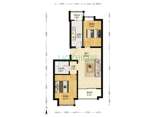 京旺家园 2室1厅1卫 84平方