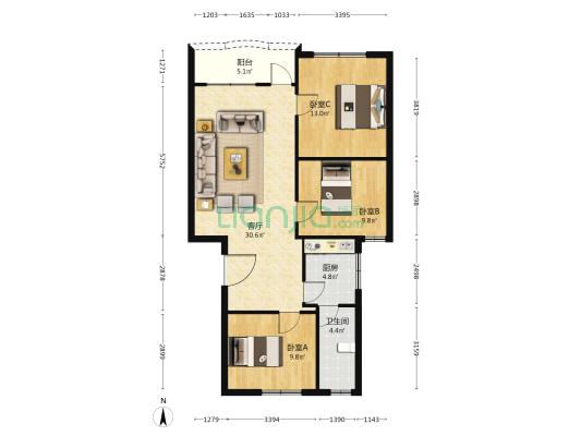 培英路 3室1厅1卫 90平方