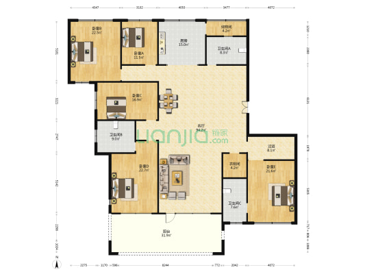 新都金城 5室1厅3卫 324平方