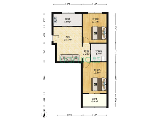 绍兴建材城住宅楼 2室1厅1卫 66平方
