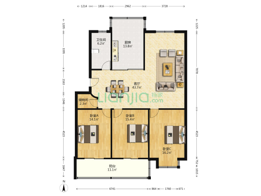 五山花苑 3室1厅1卫 140平方