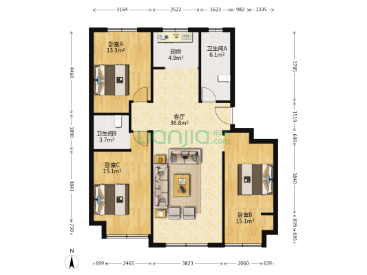 泉山盛景 3室1厅2卫 122平方