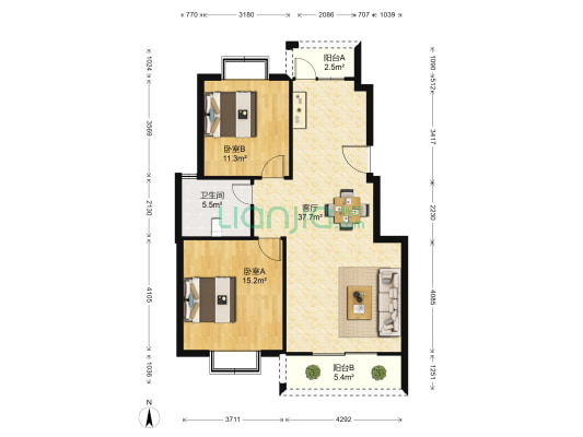 心泊兰花苑 2室1厅1卫 93平方