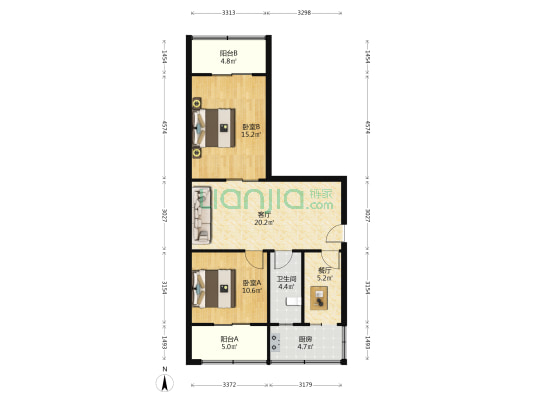 文艺路小学家属院 2室2厅1卫 85平方
