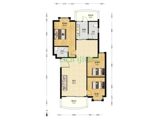 松鹤苑 3室1厅2卫 109平方