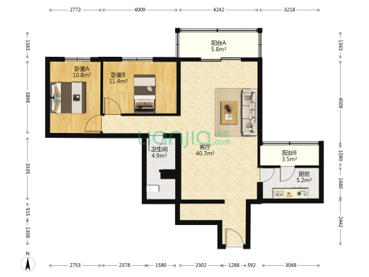 育新嘉园 2室1厅1卫 114平方