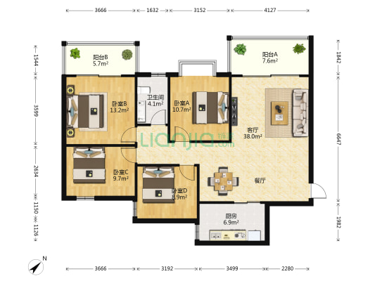 南湾花园二期 4室1厅1卫 126平方