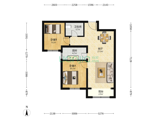 广安康璟家园 2室1厅1卫 88平方