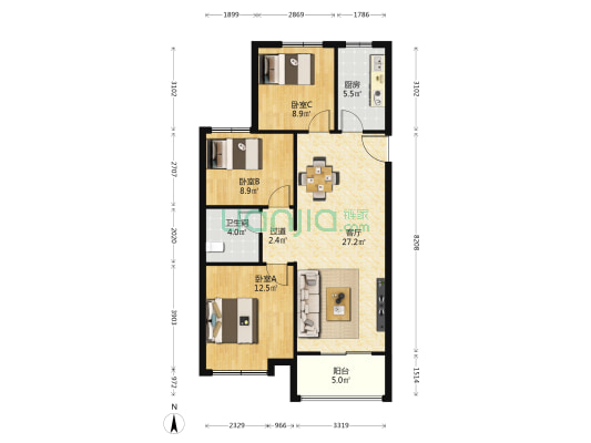 保利城和雅小区 3室1厅1卫 101平方