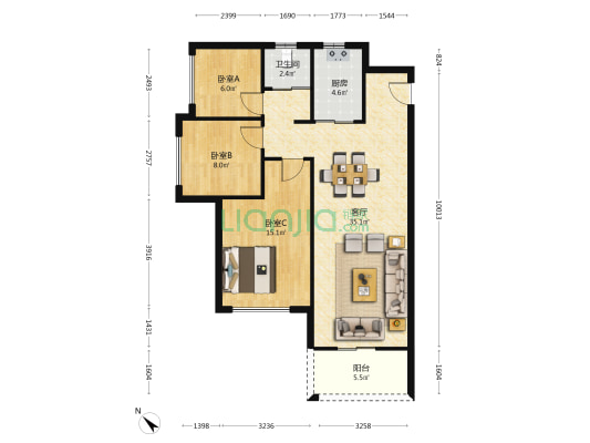 龙惠华御园 3室1厅1卫 95平方