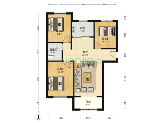 北边是钻石购物广场，影院，小区楼下自带底商-户型图