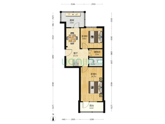 大庆路社区物资家属院 2室1厅1卫 56平方