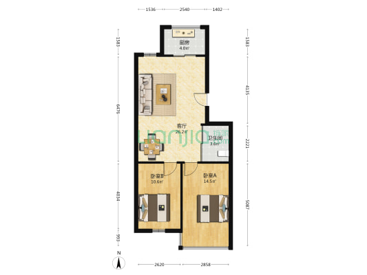 筑石生活派 2室1厅1卫 75平方