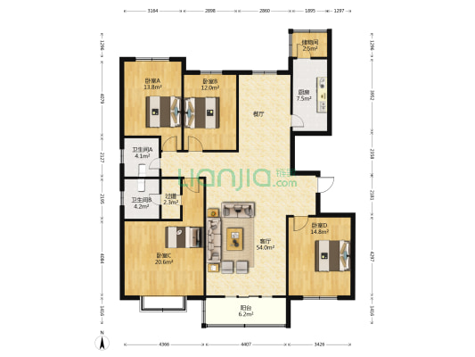 圣城小区 4室1厅2卫 184平方