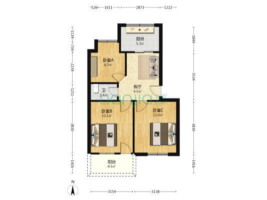 文教职业中专宿舍 3室1厅1卫 56平方